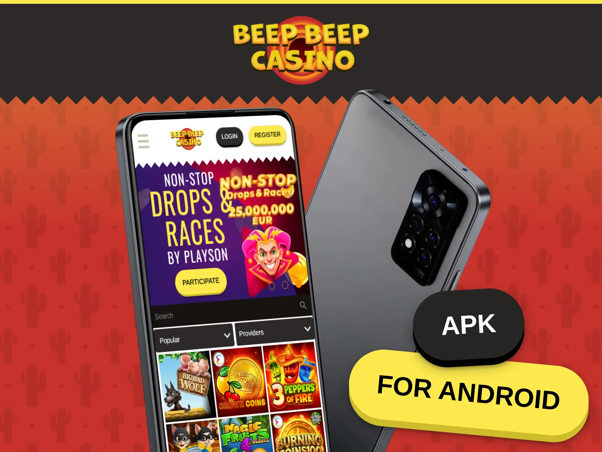 Install the APK file to run the Beep Beep Casino Android app.