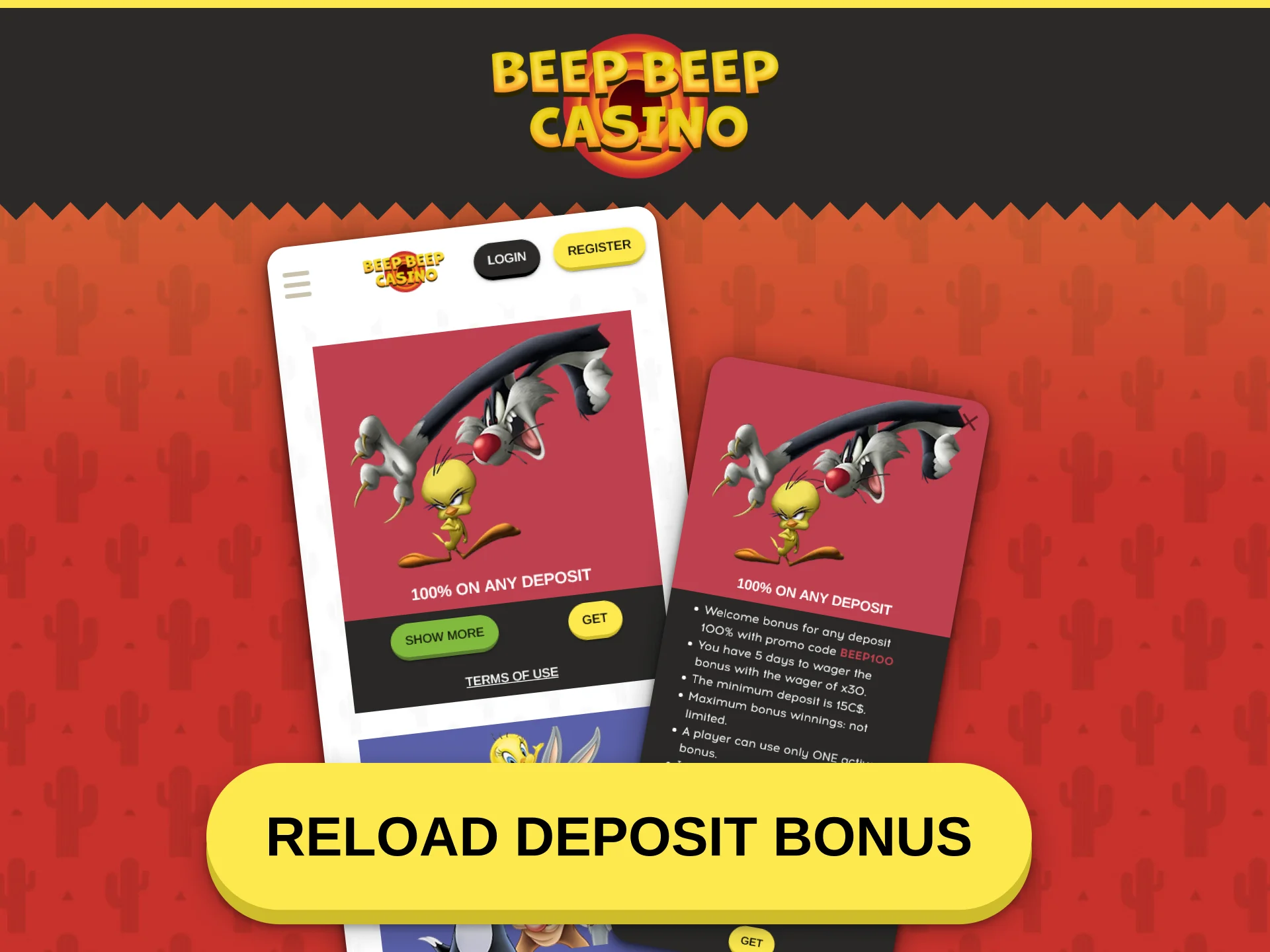 Top up your balance in the Beep Beep Casino app for reload bonuses.