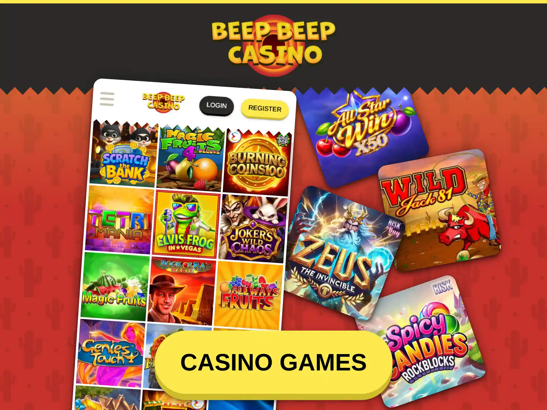 Play top slot titles on the mobile Beep Beep Casino app.