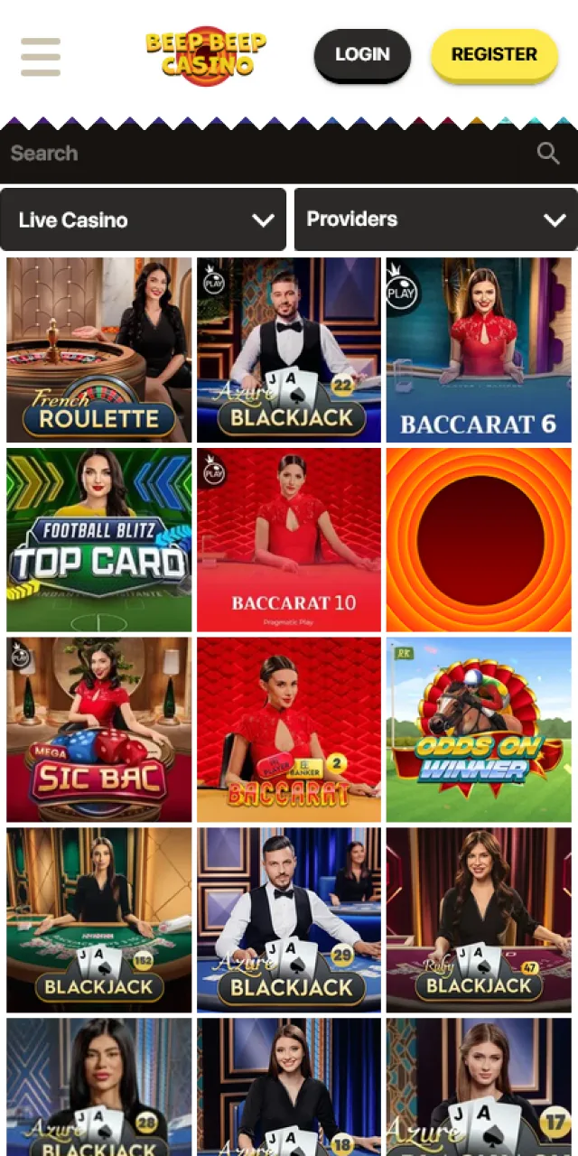 Join real live dealer tables using the mobile Beep Beep Casino app.