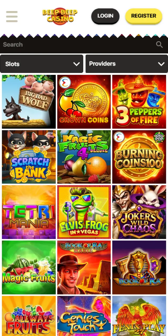 Browse a vast selection of slots on the Beep Beep Casino app.