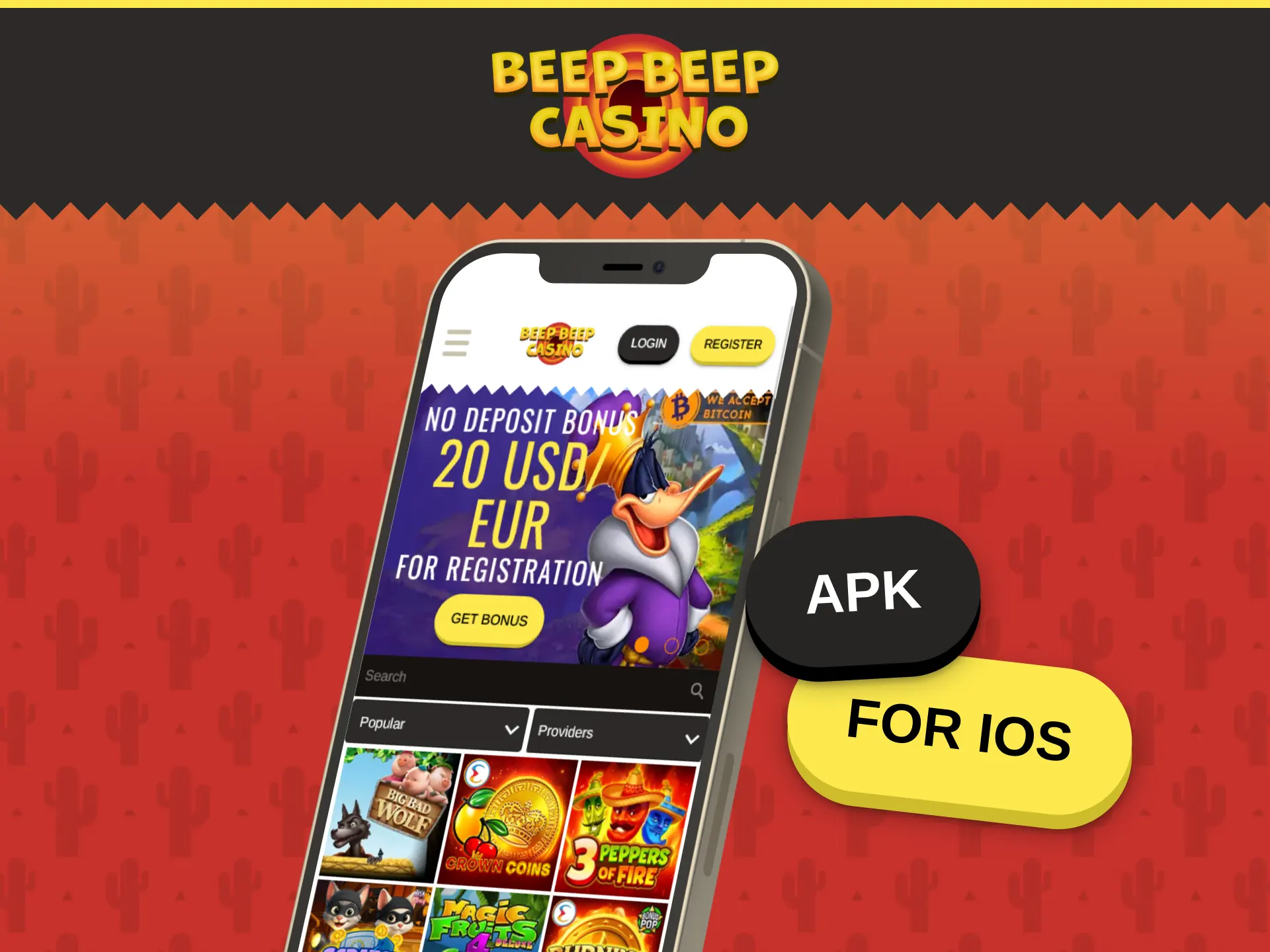 Access the iOS application of Beep Beep Casino on your iPhone.