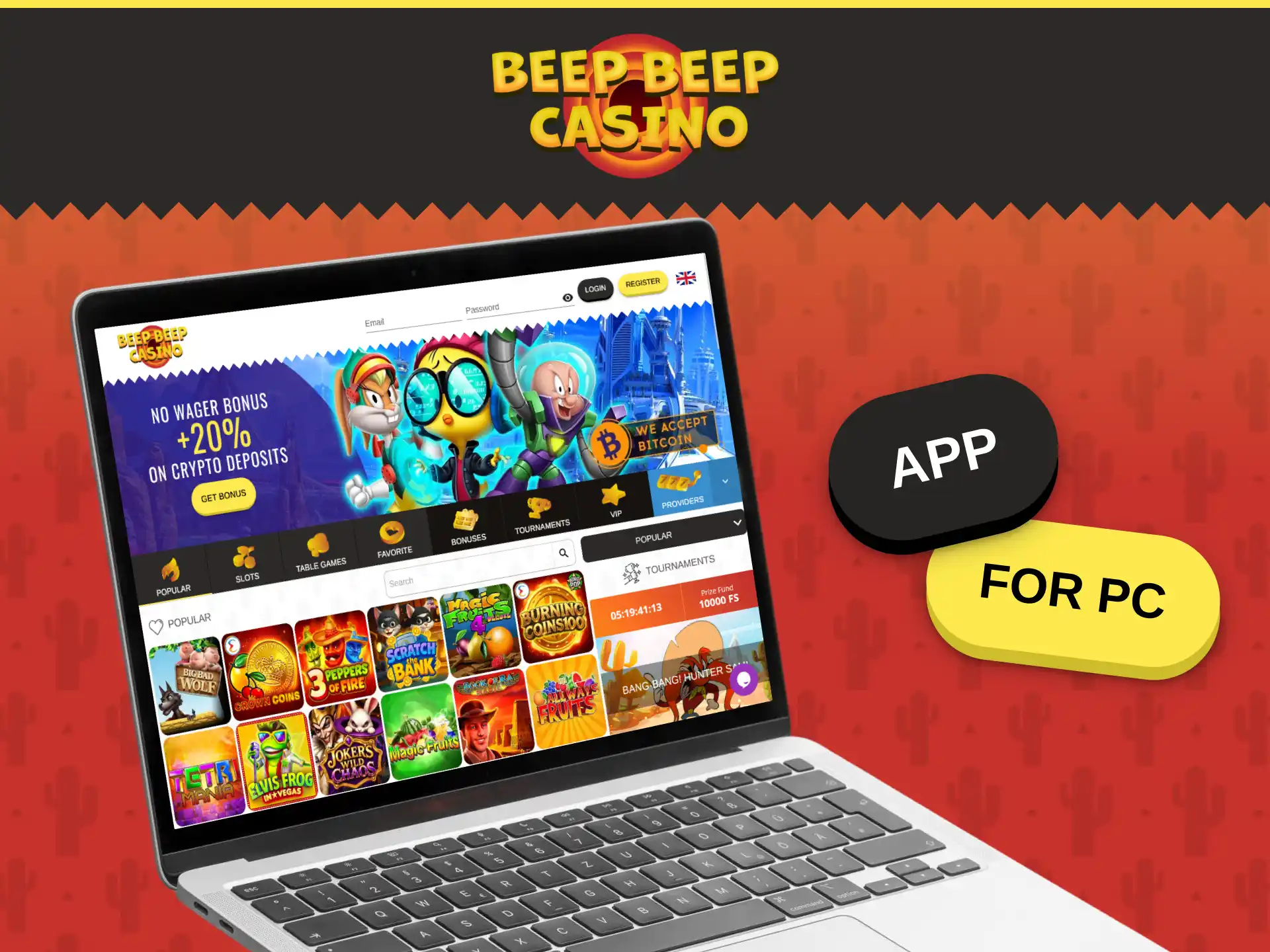 Run the official Beep Beep Casino app on your personal computer or laptop.