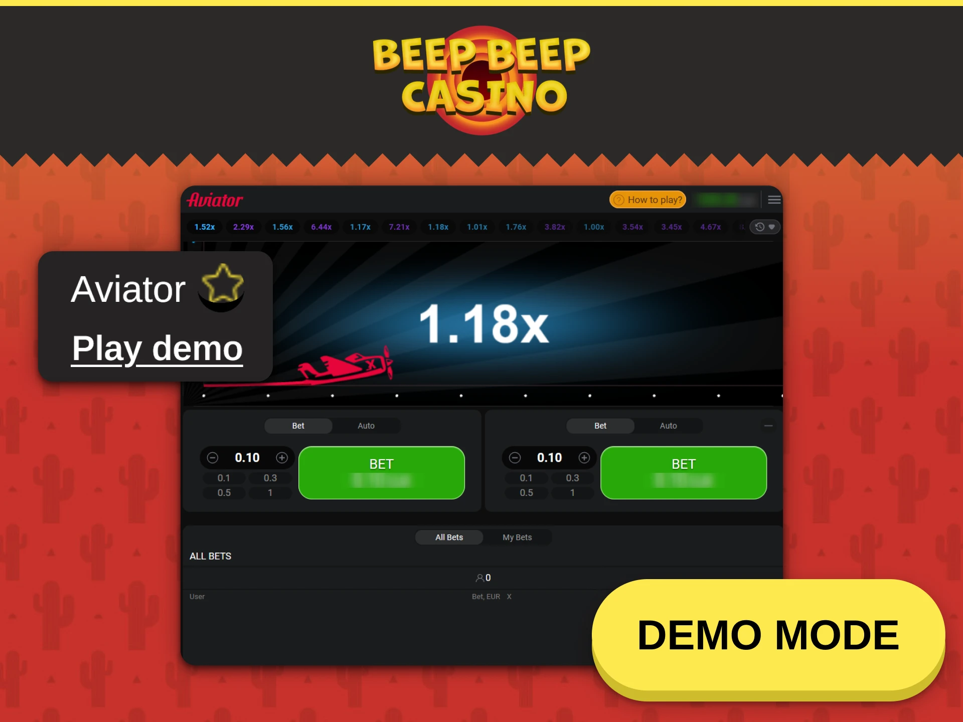 Try the free Aviator demo mode on Beep Beep Casino today.