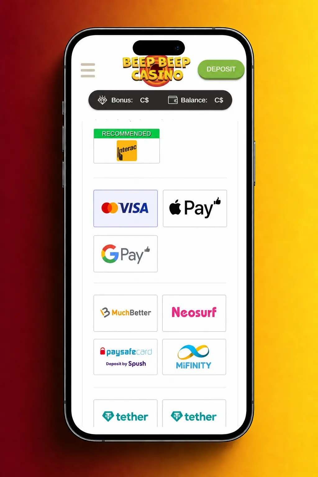 Steps to claim a bonus at Beep Beep Casino in Canada: register, deposit, enter promo code, and check balance.