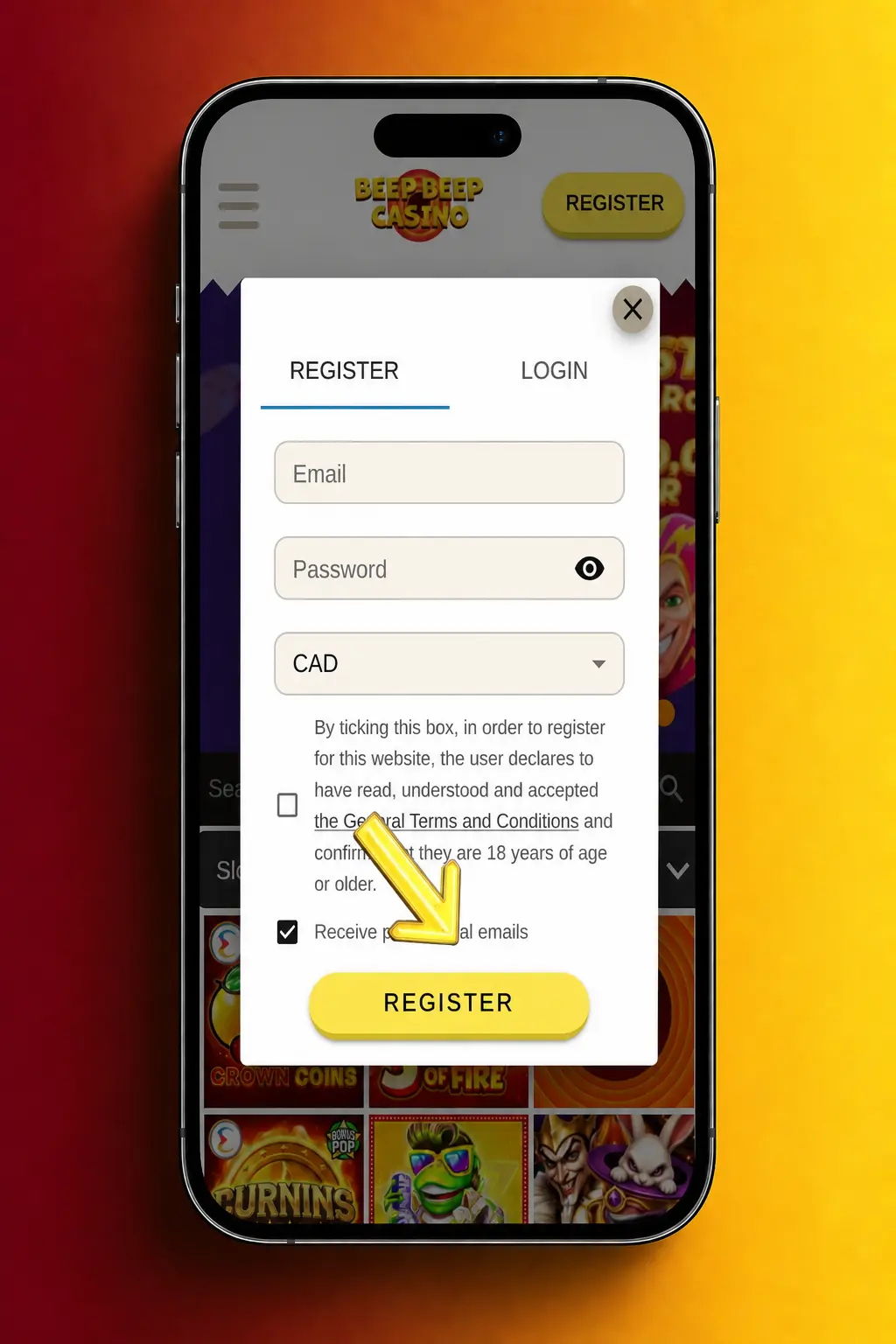Steps to register, deposit, and claim a bonus with promo code at Beep Beep Casino in Canada.