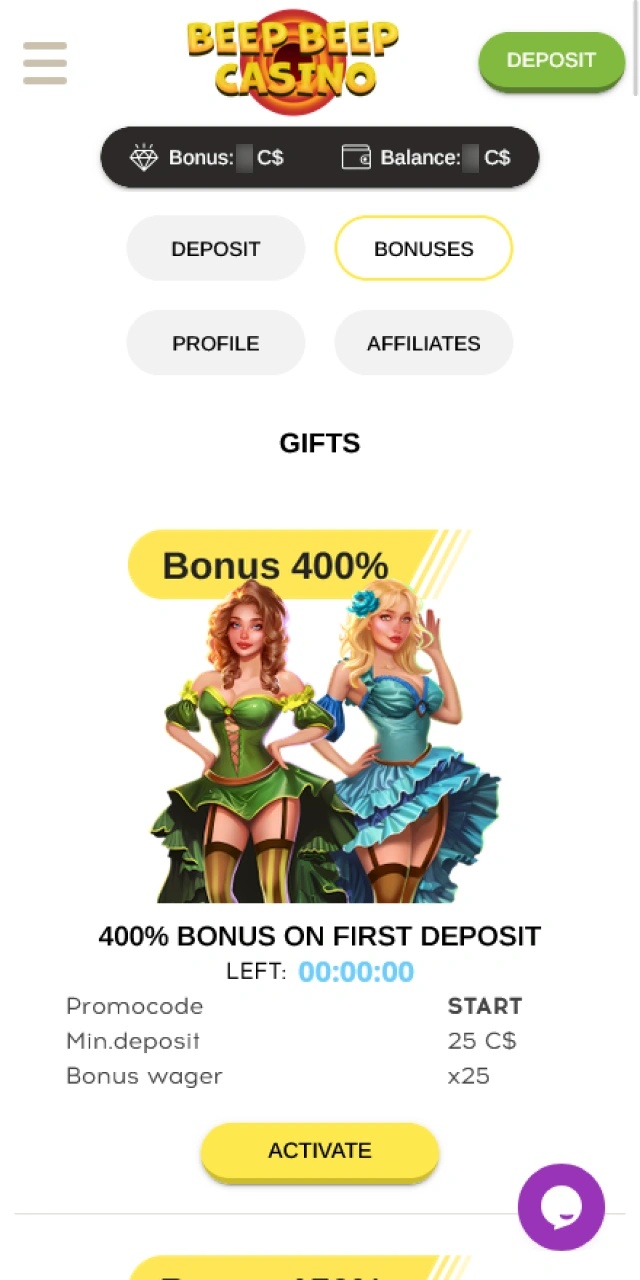 Activate the bonus and check its status in your Beep Beep Casino account.