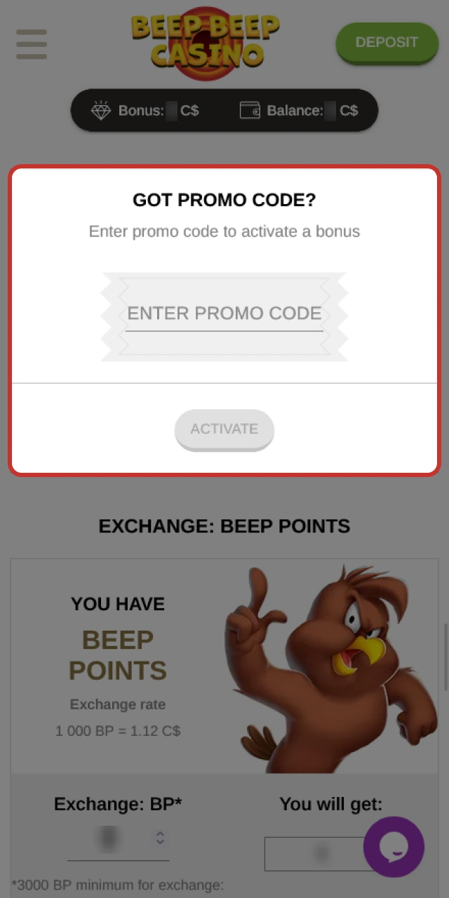 Enter the promo code at Beep Beep Casino before activating the bonus.