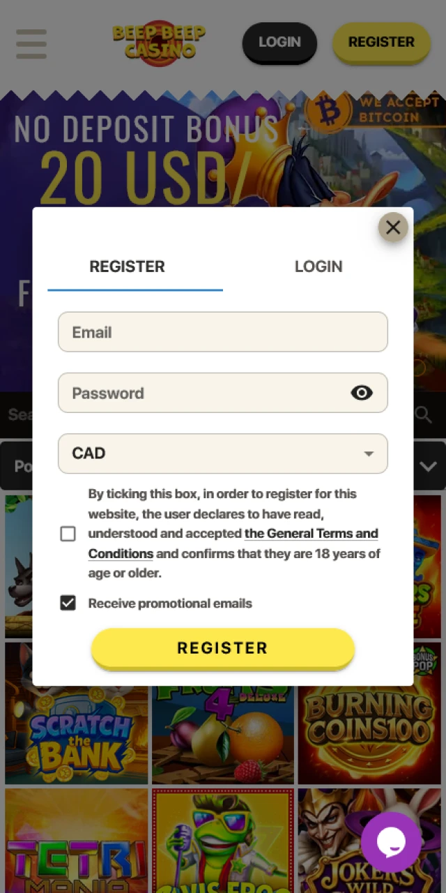Register an account at Beep Beep Casino to claim your bonus.
