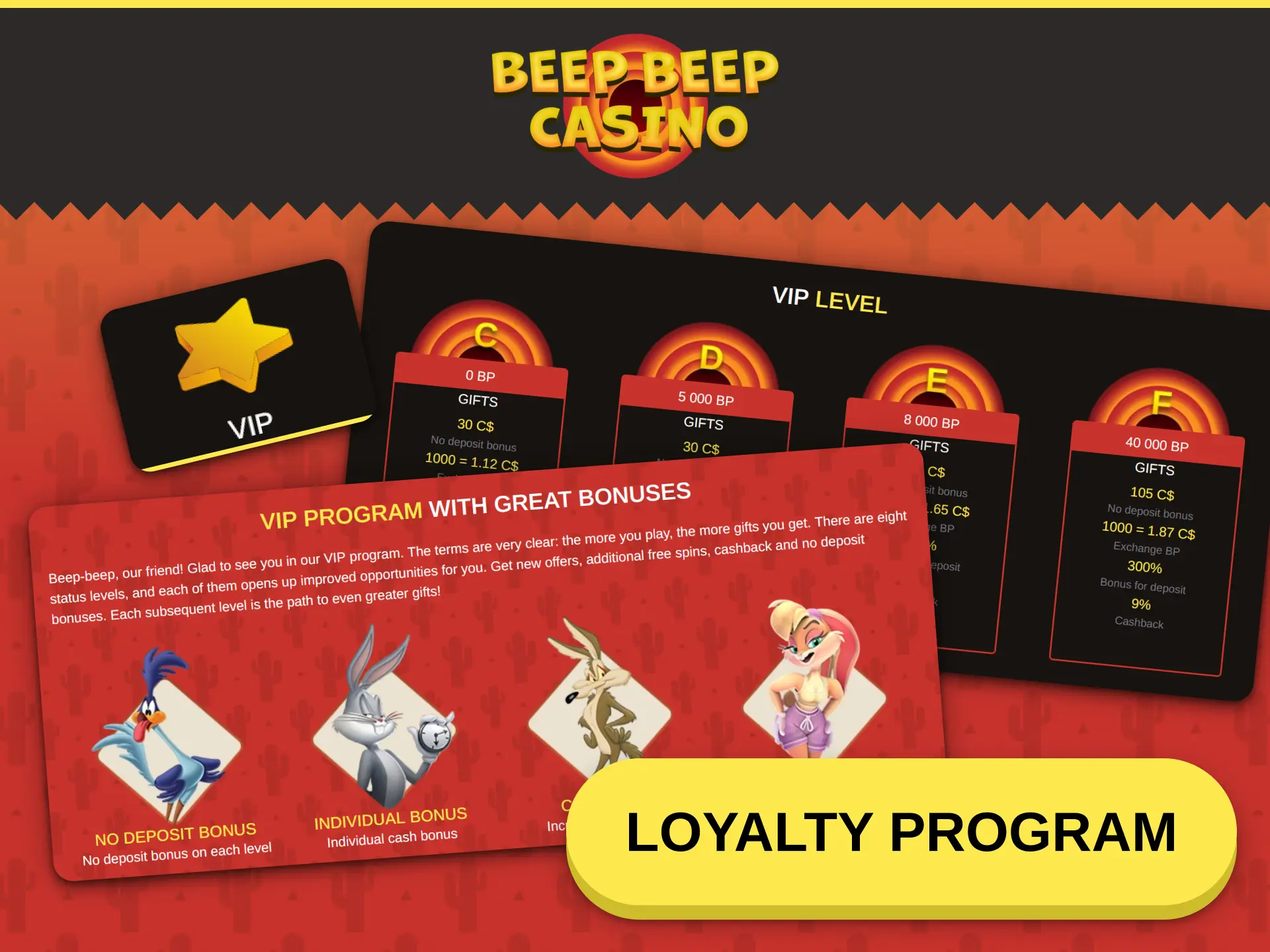 Earn exclusive VIP rewards through the Beep Beep Casino loyalty program.