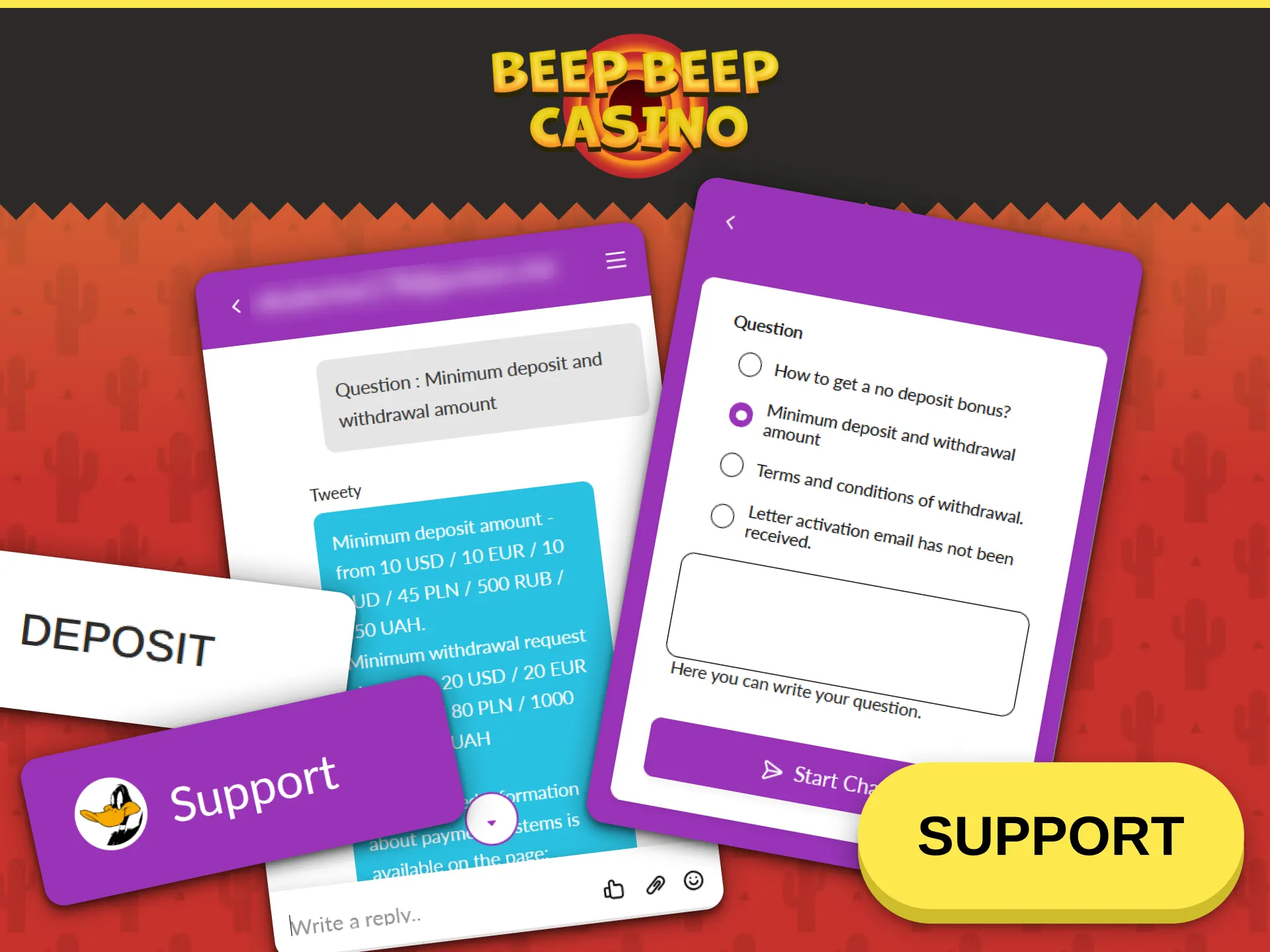 Contact customer support at Beep Beep Casino for deposit assistance.