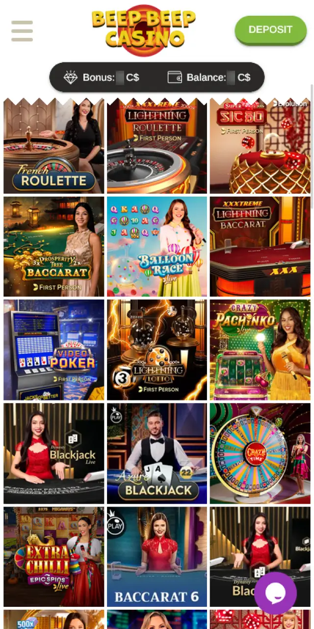 Enter the Beep Beep Casino lobby to choose live casino tables.