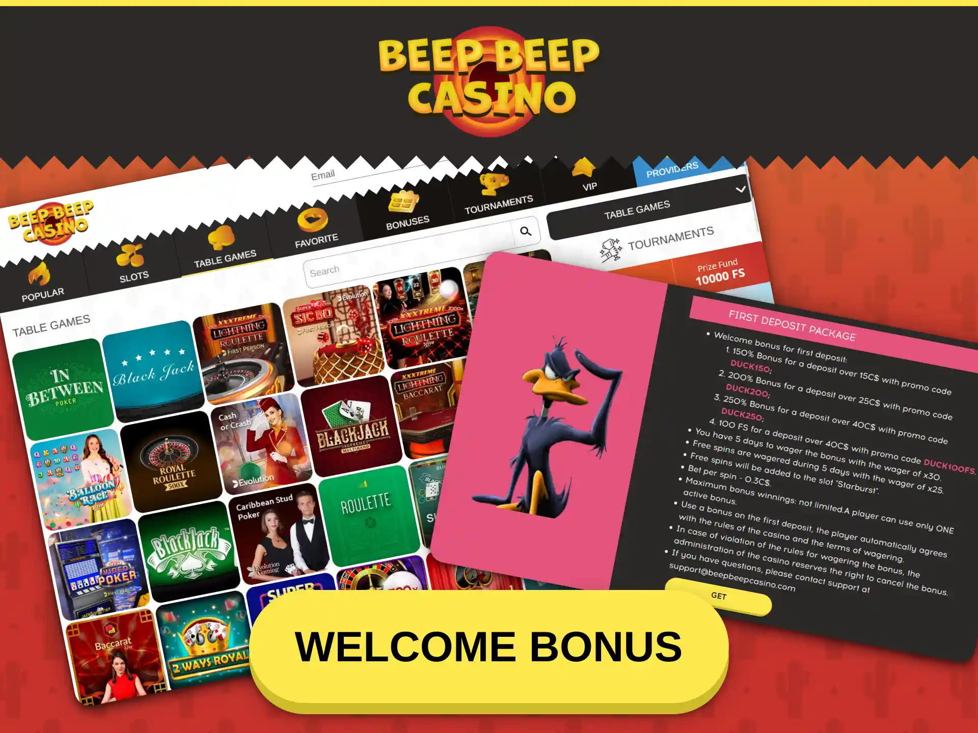 Claim a welcome bonus for Beep Beep Casino live casino games.