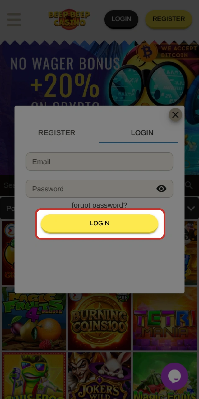 Complete your login authorization to access your Beep Beep Casino app profile.