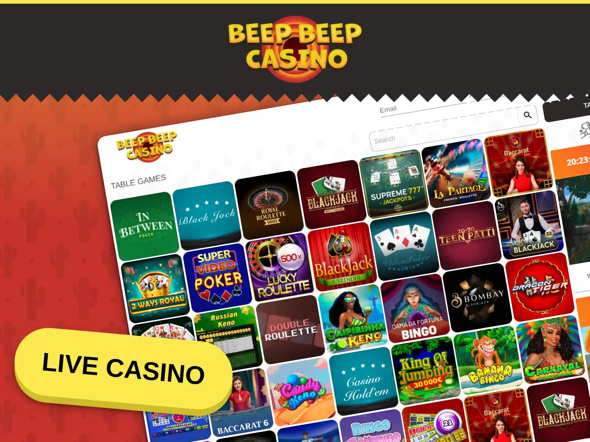 Play real dealer table games in the Beep Beep Casino live lounge.