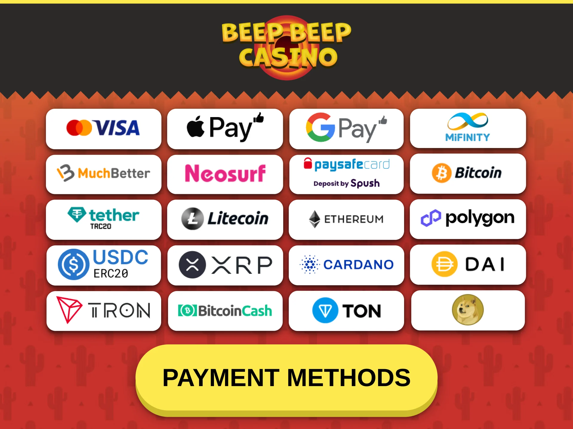 Choose convenient banking options to manage your account at Beep Beep Casino.