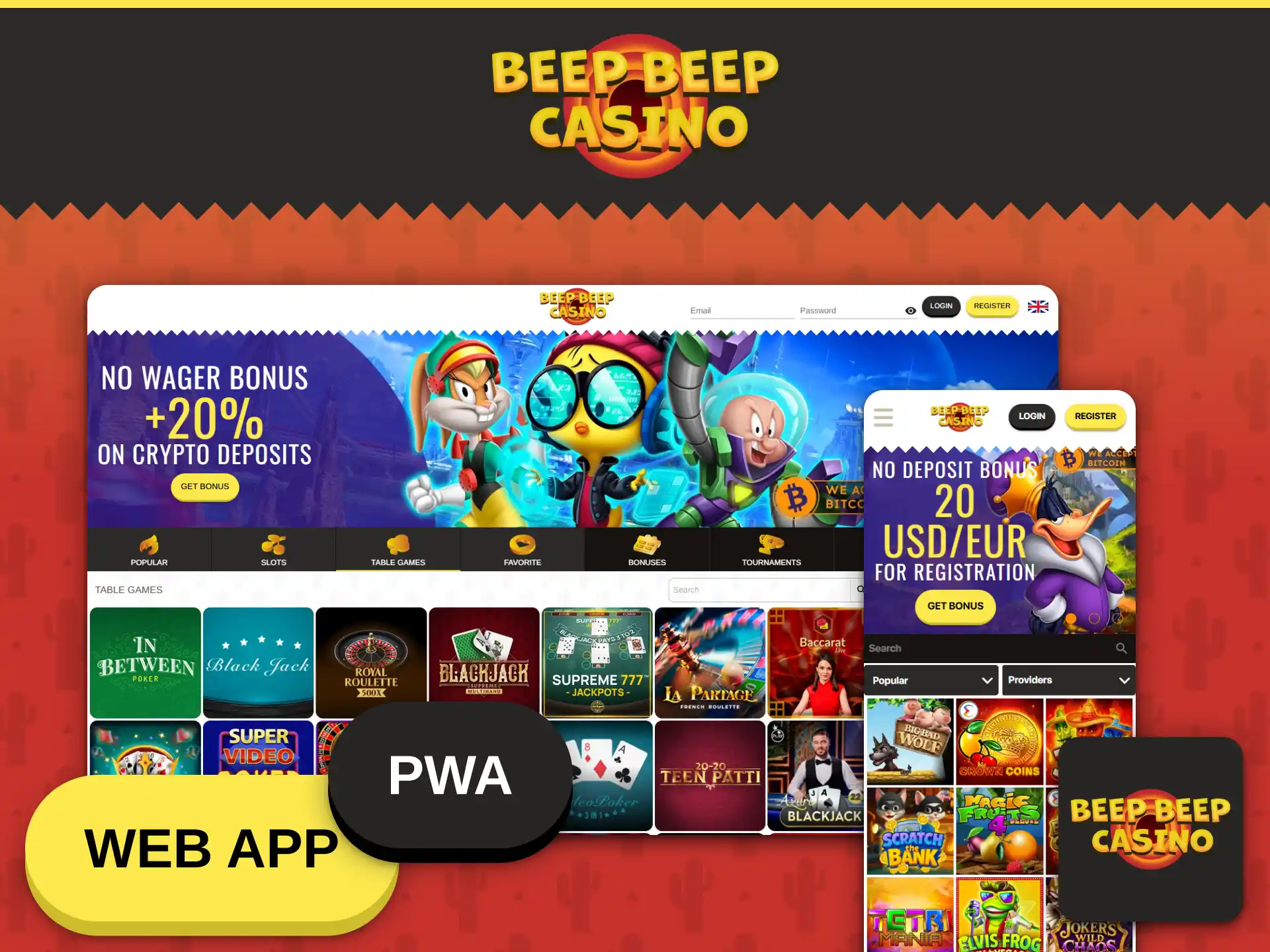 Open the Beep Beep Casino PWA shortcut and start playing.