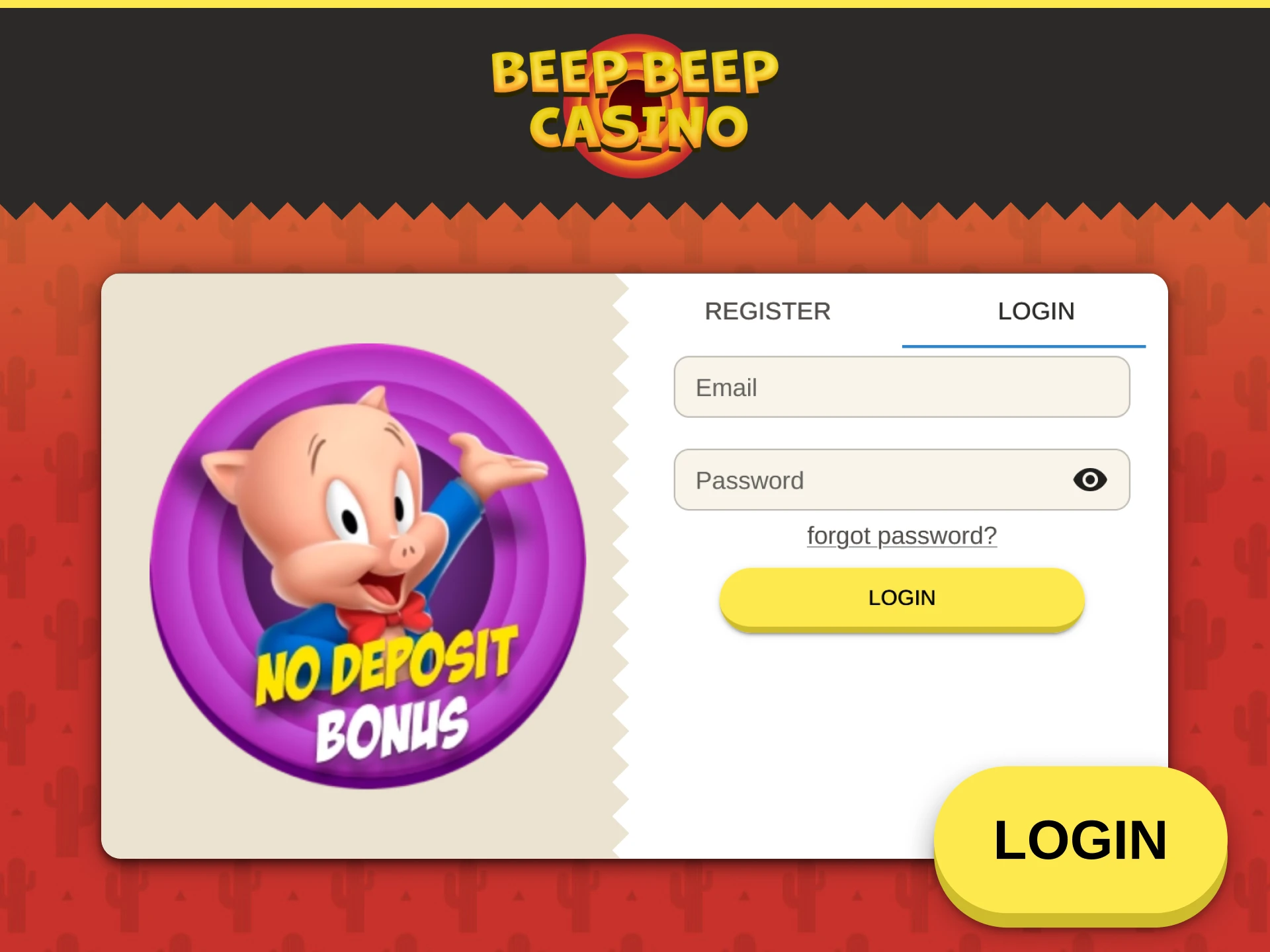 Log in to your personal Beep Beep Casino account to access games.