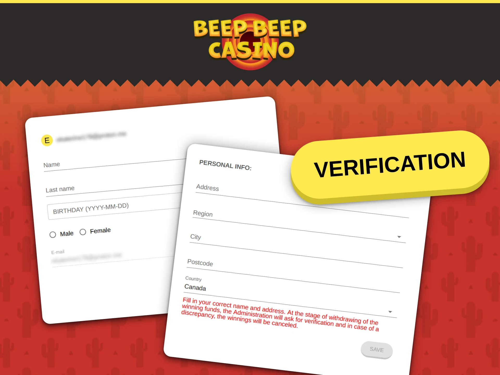 Pass the identity check at Beep Beep Casino to secure your profile.