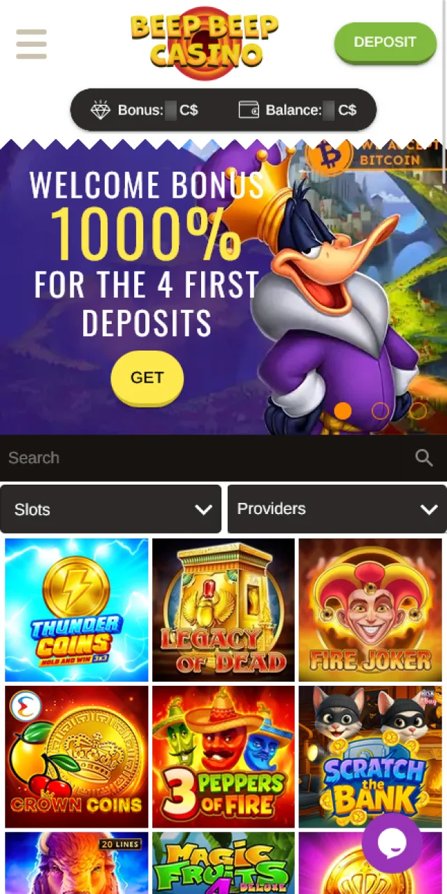 Access the dedicated slots lobby on the Beep Beep Casino platform.
