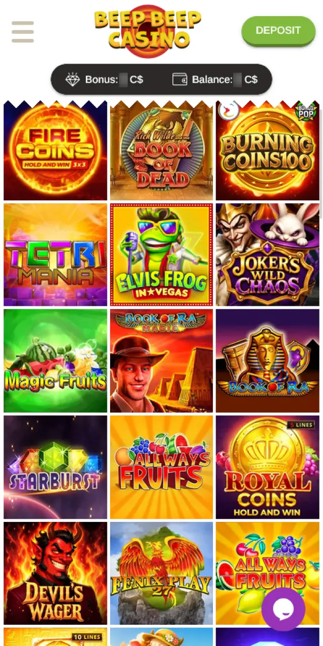 Choose your favorite slot game inside Beep Beep Casino.