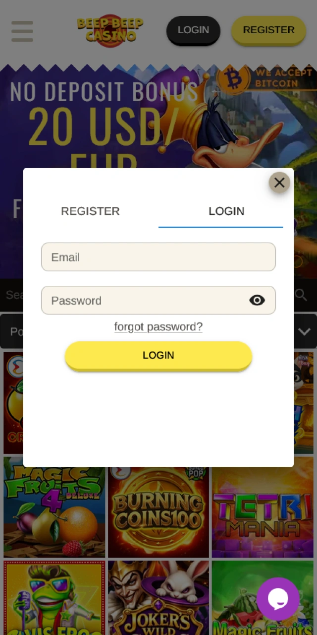 Log in to Beep Beep Casino and open the Cashier for your withdrawal.